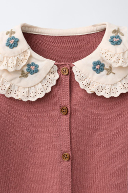 ZARA ВЯЗАНЫЙ КАРДИГАН С ДВОЙНЫМ ВОРОТНИКОМ, МЯГКИЙ РОЗОВЫЙ