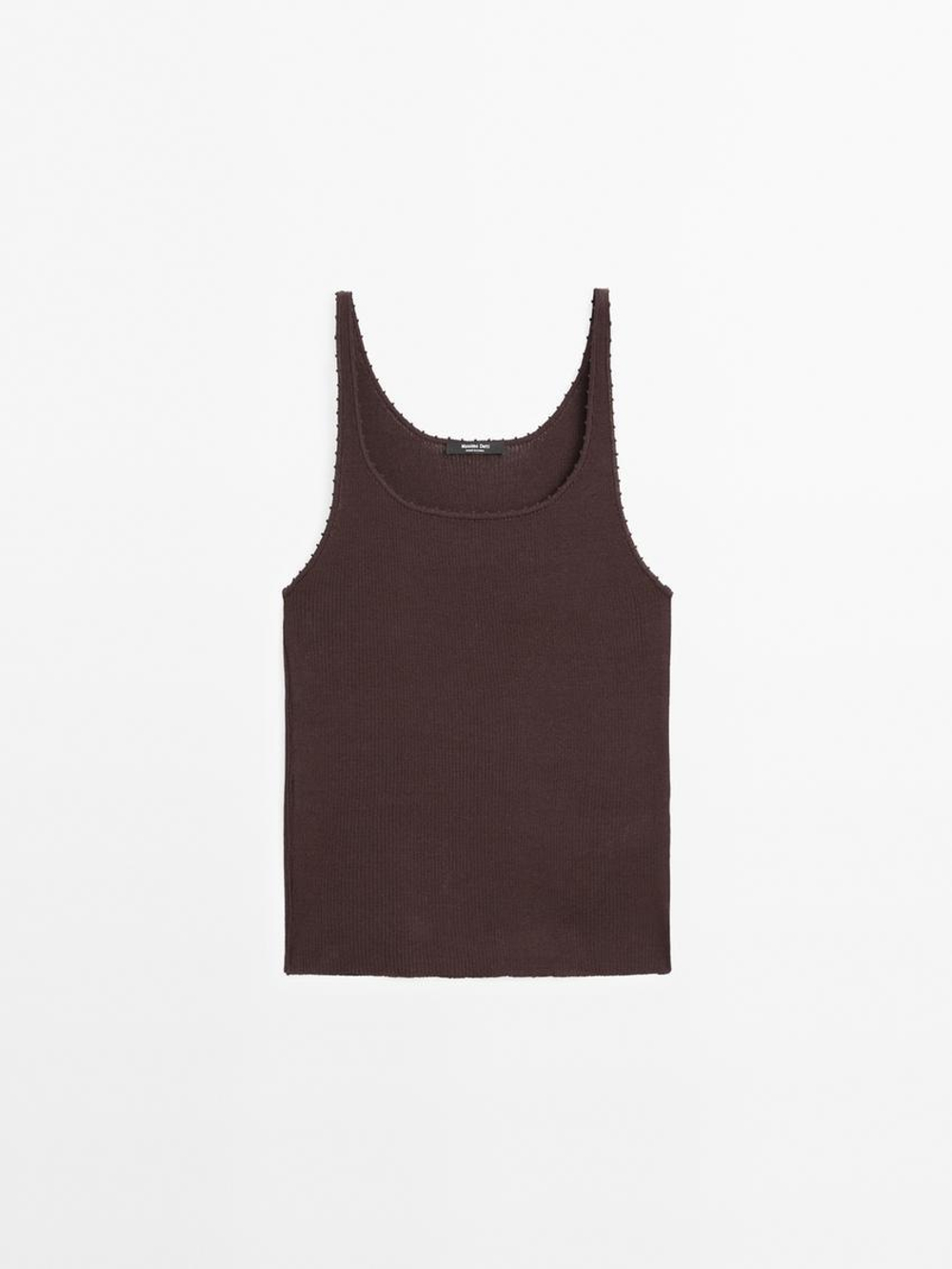 Massimo Dutti Топ из 100% хлопка в рубчик, бордово-красный