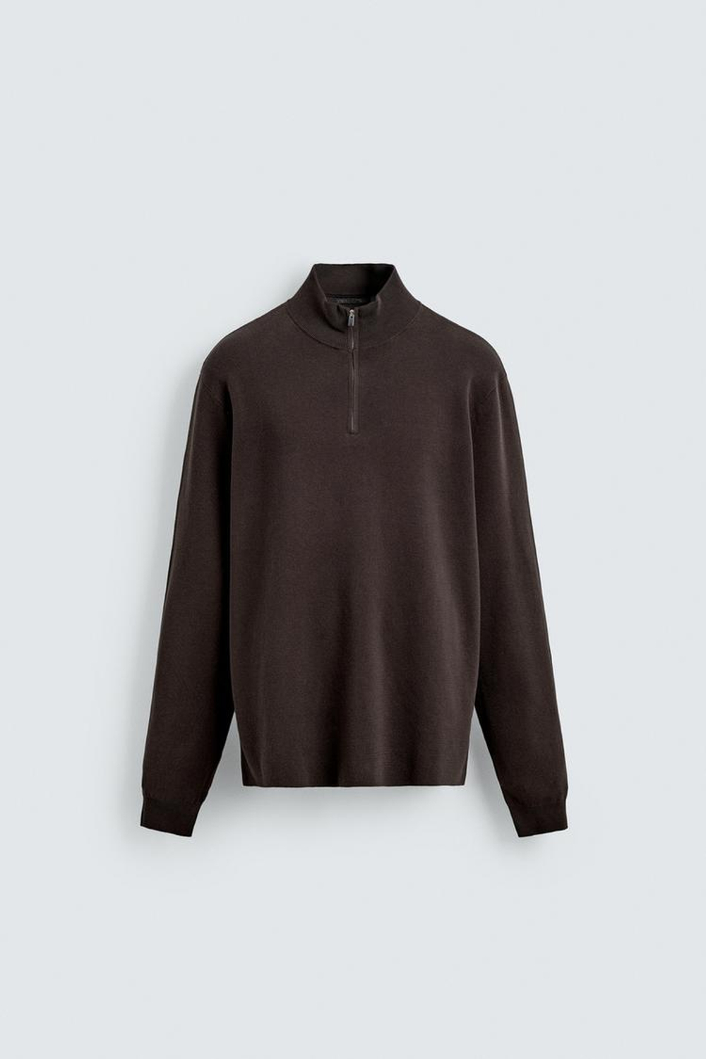 ZARA ДЖЕМПЕР ЖЕМЧУЖНОЙ ВЯЗКИ С МОЛНИЕЙ, ТЕМНО-КОРИЧНЕВЫЙ