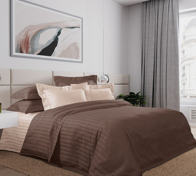 Постельное белье страйп-сатин 2-спальный Шоколад