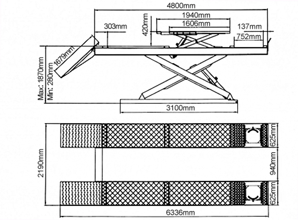 DX-4000A Двухуровневый ножничный подъемник под сход развал 4 т.