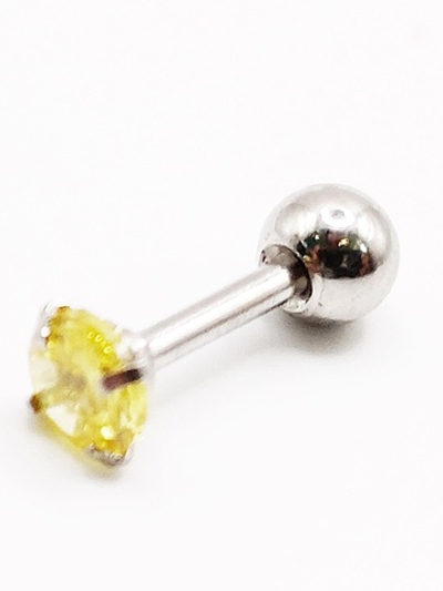 Микроштанга ( 6мм) для пирсинга уха с желтым кристаллом 4мм. Медицинская сталь. 1 шт