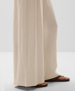 OYSHO Брюки широкие в полоску из 100% льна, светло-бежевый