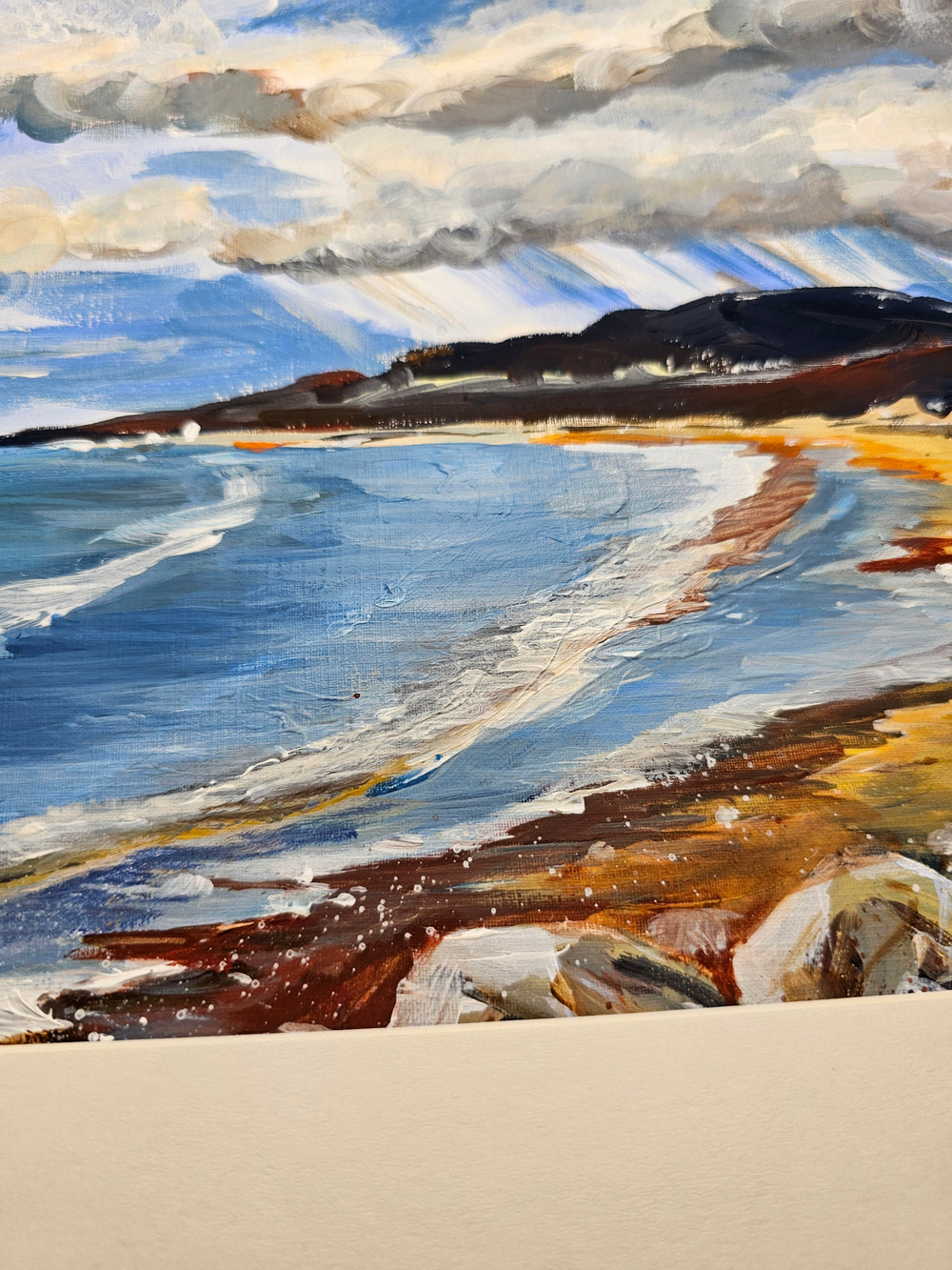 Картина авторская акрилом на холсте в паспарту 30х40 см на стену для интерьера "А где-то там идет дождь..."