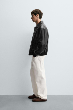 ZARA КОЖАНАЯ КУРТКА С КАРМАНАМИ, ЧЕРНЫЙ