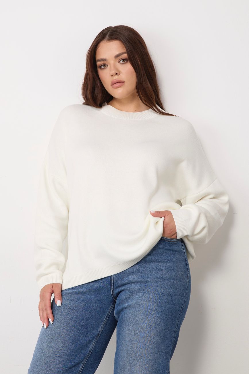 Джемпер вязаный с круглым вырезом, молочный