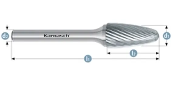 Борфреза твердосплавная Karnasch форма H, 3х6х3х38 мм, насечка HP-2, без покрытия, арт. 11.3070-005