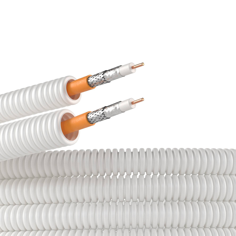 Элетротруба из ПЛЛ не содержит галогенов, гибкая гофрированна д. 20 мм,цвет белый, с кабелем Паракс РК 75-4,8-319, 50 м