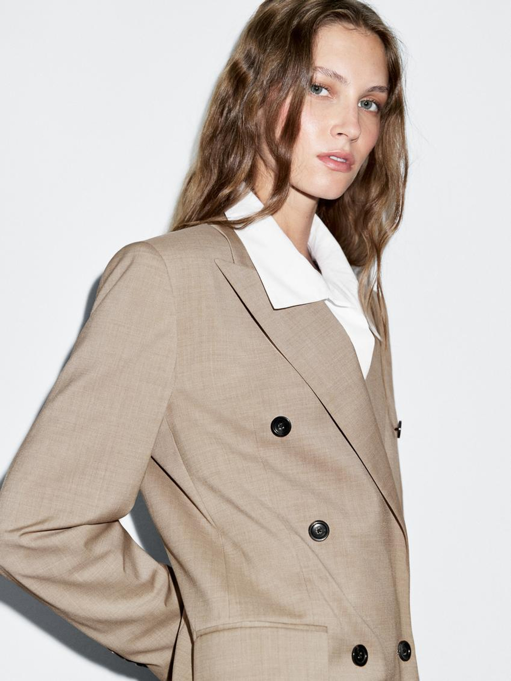 Massimo Dutti Двубортный пиджак из 100% шерсти, бежевый