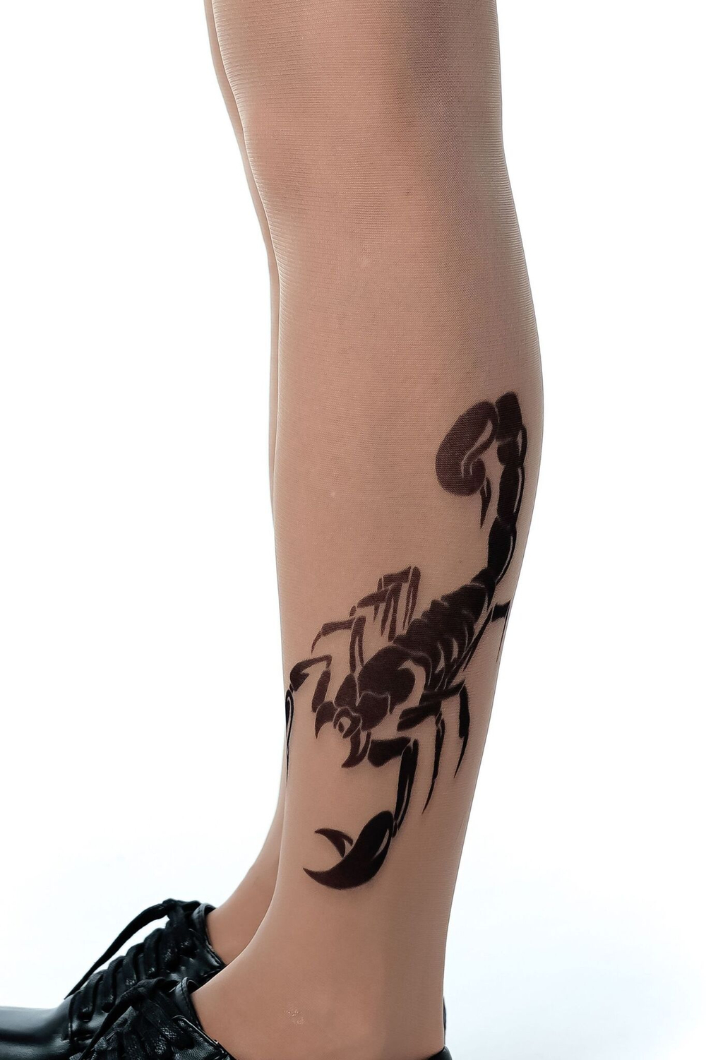 Колготки с принтом в виде скорпиона на левой ножке (Размер: S-M-L) (Цвет: бежевый)