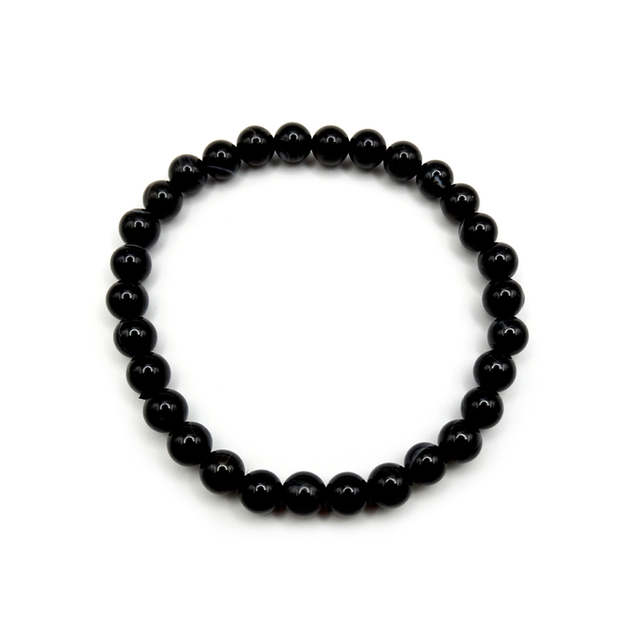 Браслет Агат черный с рисунком шар 6 мм
