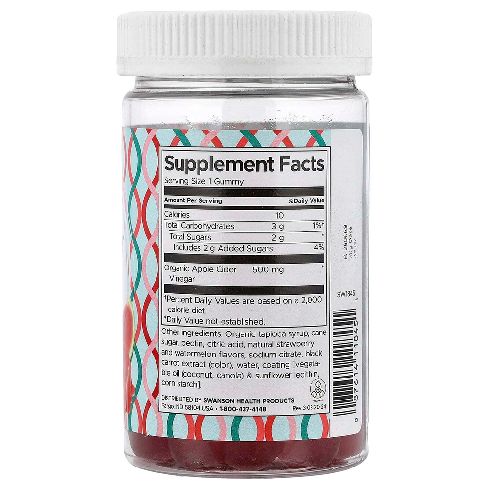 Swanson, яблочный уксус в жевательных таблетках, со вкусом клубники и арбуза, 60 жевательных таблеток