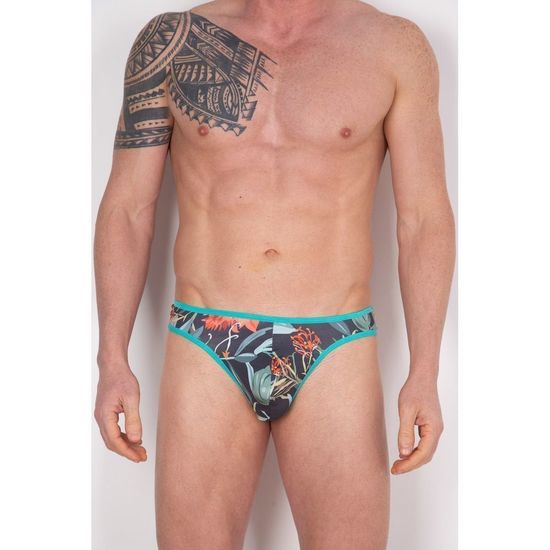 Мужские трусы стринги с разноцветным принтом и синей окантовкой Cosmos Colors FR10_TOP