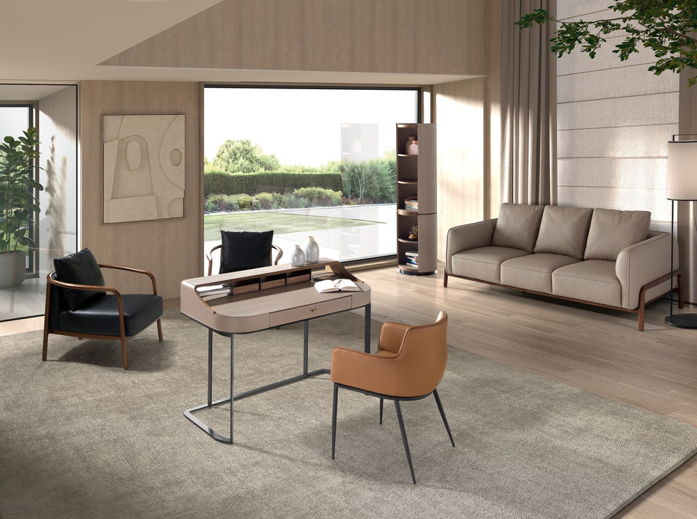 Туалетный столик 3279 из экокожи, ореха и серой стали