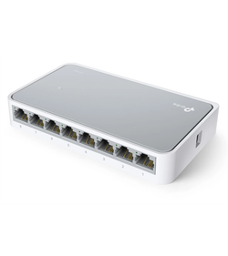 TP-Link TL-SF1008D, 8-портовый 10/100 Мбит/с мини настольный коммутатор, 8 портов RJ45 10/100 Мбит/с, пластиковый корпус