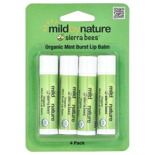 Mild By Nature, Sierra Bees™, органические бальзамы для губ, мята, упаковка из 4 шт. по 4,25 г (0,15 унции)