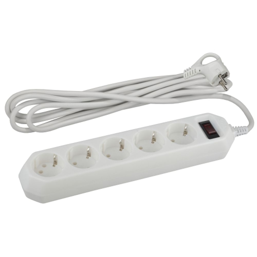 Сетевой фильтр ЭРА USF-5es-3m-W с базовой защитой с заземлением с выключателем 5 розеток 3м 10А белый | Сетевые фильтры