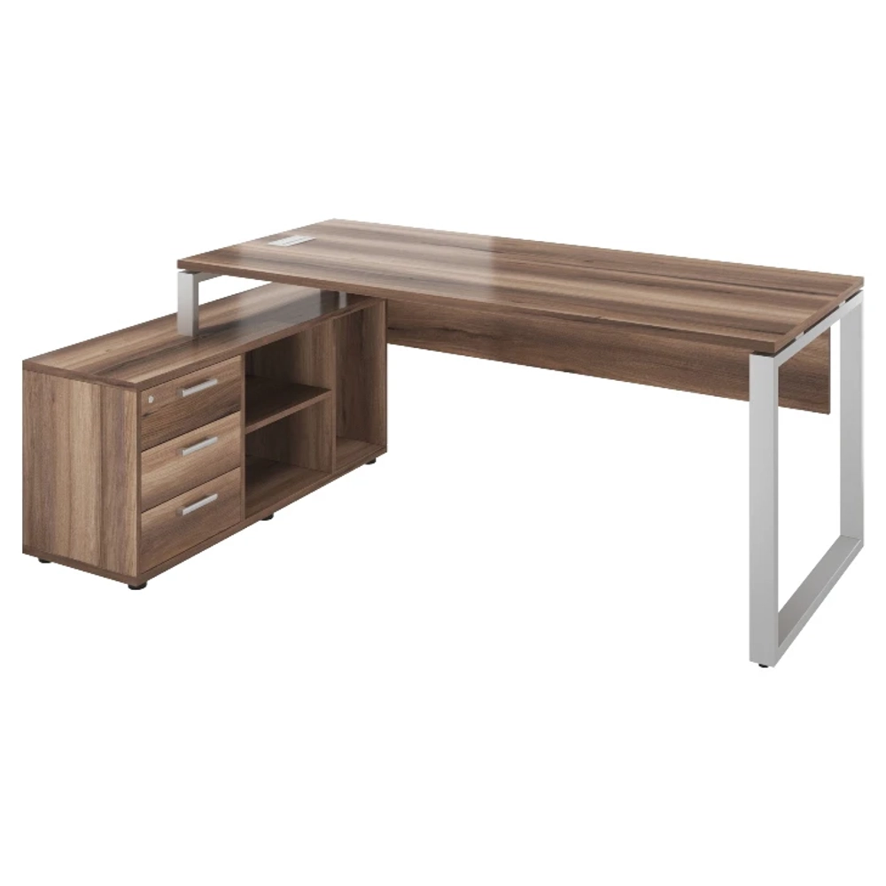 Стол руководителя с тумбой на металлокаркасе АТЛОН