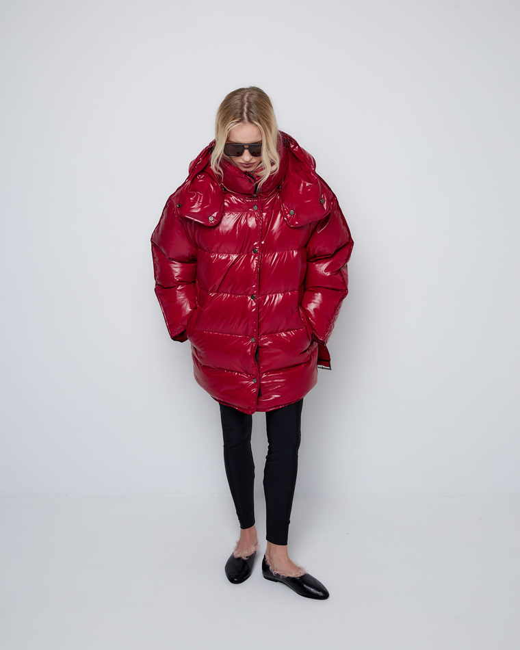 Пуховик со съемным капюшоном из нейлона Монклер вишня