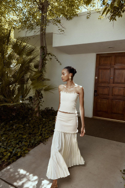 ZARA ТРИКОТАЖНАЯ ЮБКА С КОНТРАСТНЫМИ ДЕТАЛЯМИ, ЭКРЮ