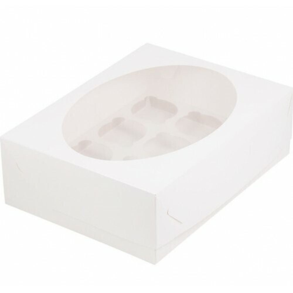 Коробка для 12 капкейков белая с круглым окном