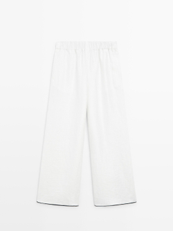 Massimo Dutti Свободные брюки с декоративной отделкой кантом, белый