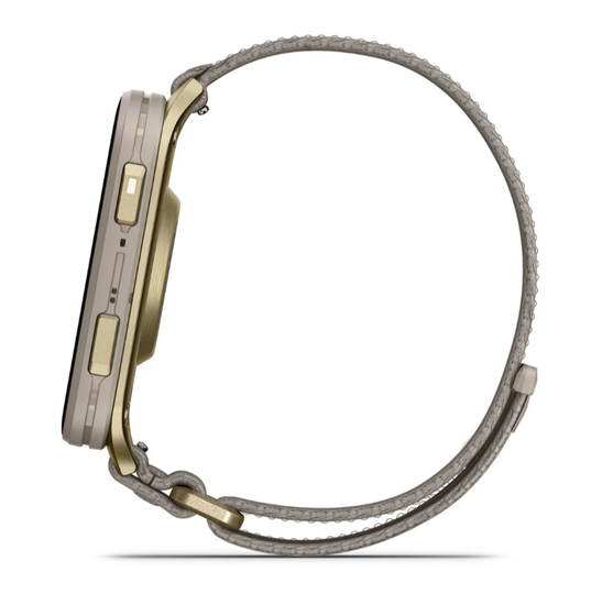 Умные часы Garmin Venu X1 мягкий золотой с титановой задней крышкой и нейлоновым ремешком цвета французский серый