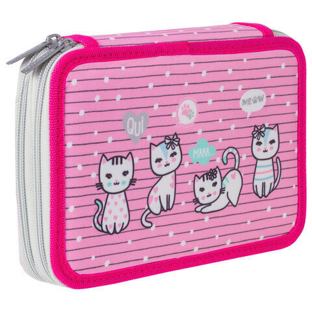 Пенал BRAUBERG, 2 отделения, ткань, 20х14 см, "Meow", 229289