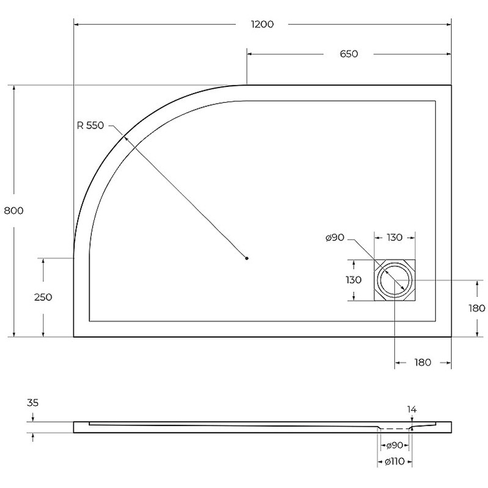 Душевой поддон из искусственного камня BelBagno Uno 120x80 L TRAY-MR-UNO-RH-120/80-550-35-W-L-CR Белый