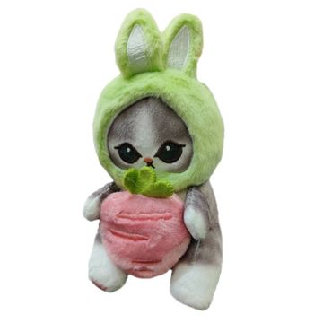 Мягкий Брелок Котик в зеленом капюшоне