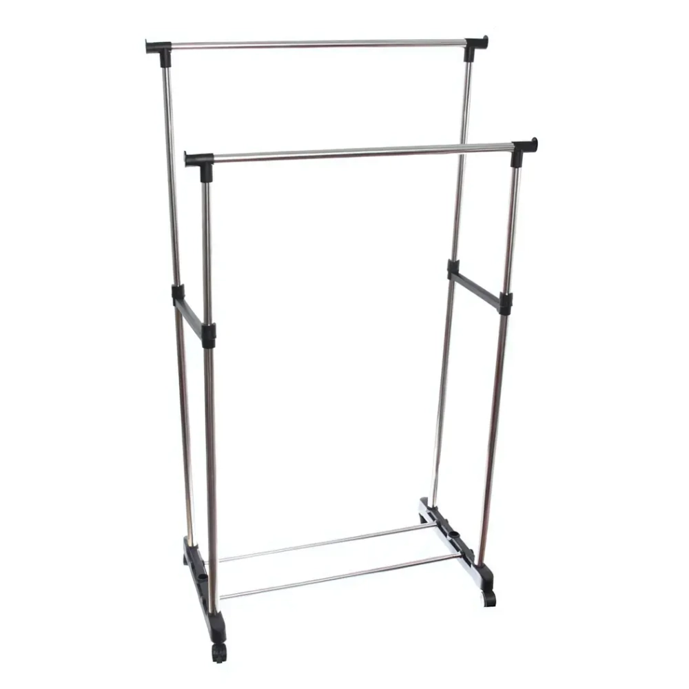 Вешалка напольная узкая на колесиках, две перекладины 83х43х160
