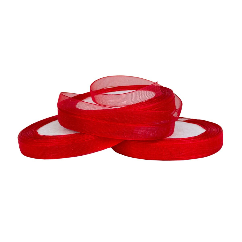 Лента красного цвета из органзы 1 см 22.7 м