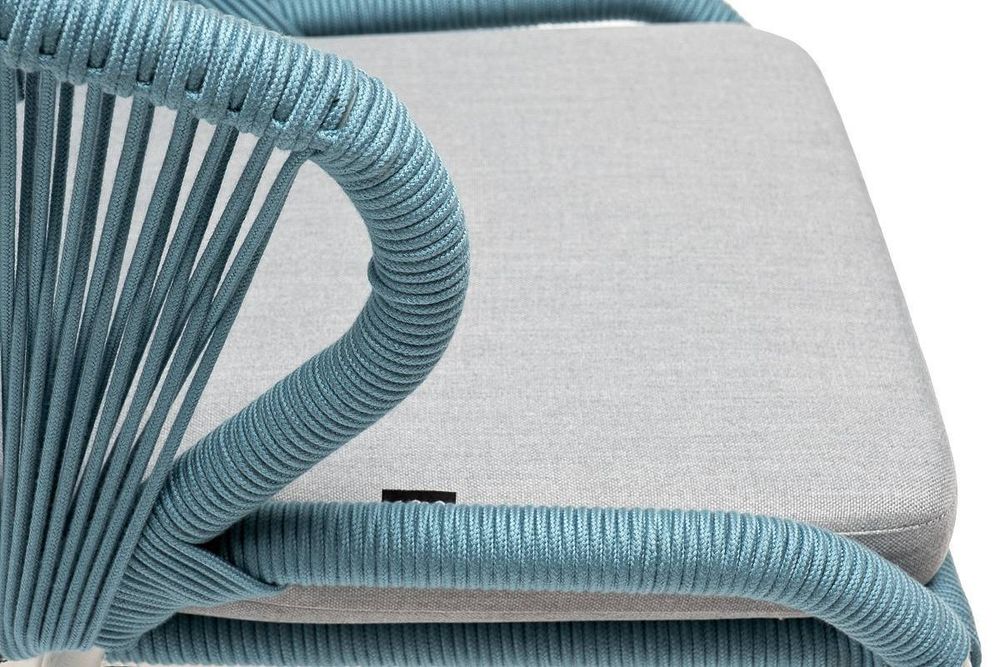 "Милан" стул плетеный из роупа, каркас алюминий светло-серый (RAL7035) муар, роуп бирюзовый круглый, ткань светло-серая