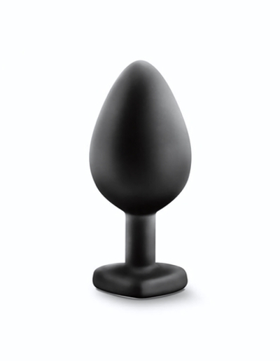 Черная анальная втулка с прозрачным кристаллом Bling Plug Medium - 8,2 см. (Цвет: черный)
