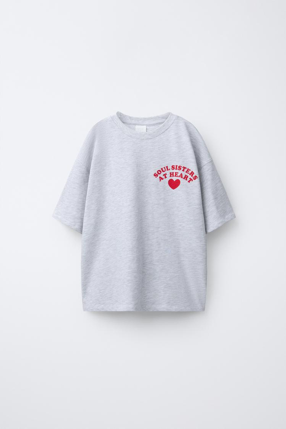 ZARA ФУТБОЛКА С ПРИНТОМ «СЕРДЦА», СЕРЫЙ/НЕЖНО-КОРИЧНЕВЫЙ