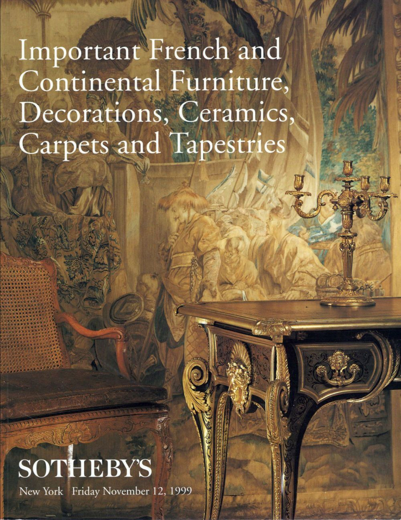 Каталог аукциона Sotheby's, Нью-Йорк, Мебель, декоративное искусство, керамика, ковры и гобелены Франции и континентальной Европы от 12 ноября 1999 года