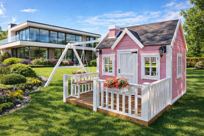 Детский домик с качелями