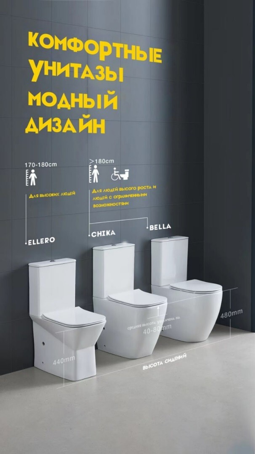 Унитаз CHIKA напольный безободковый высокий Ceruttispa CT8708 (620х385х920)