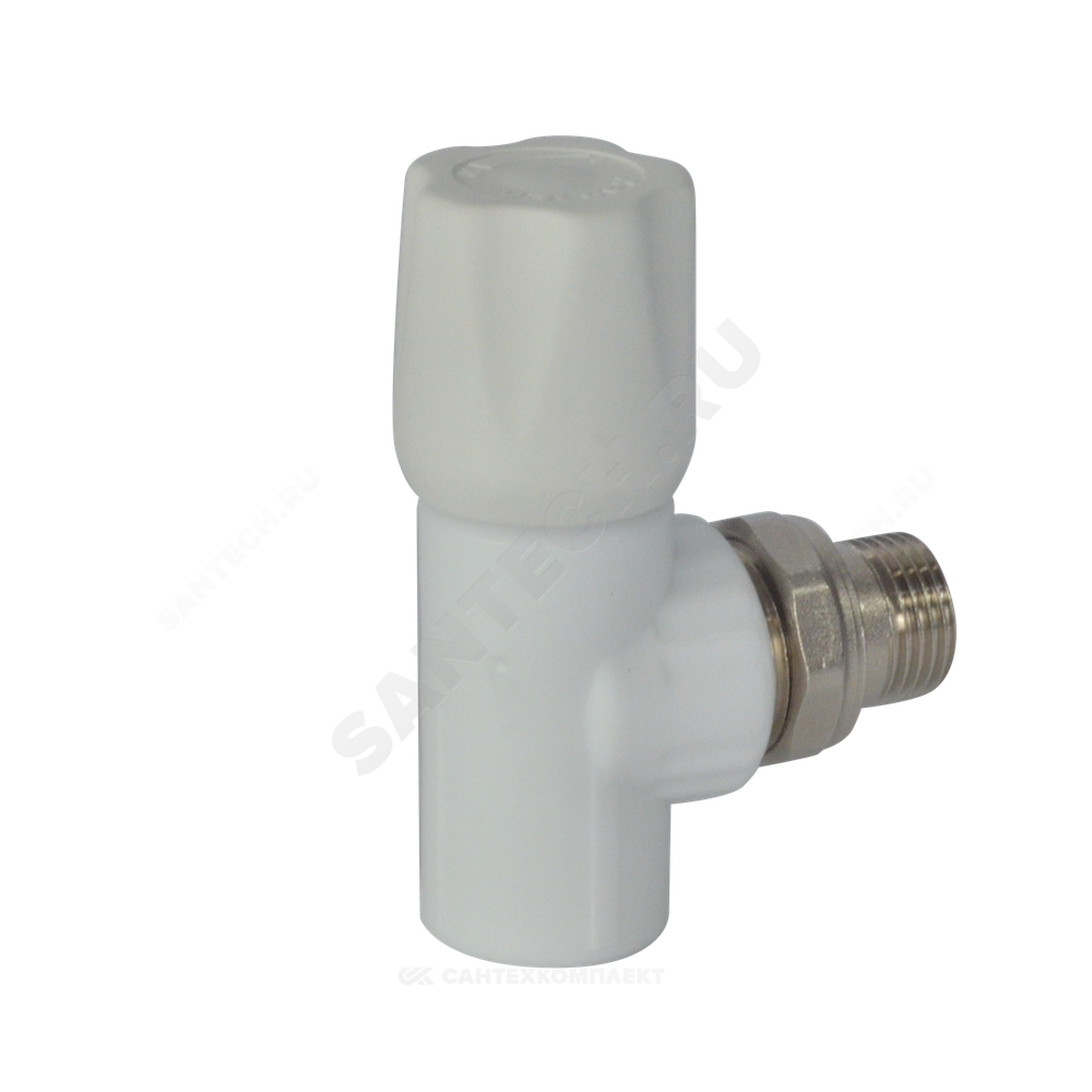 Клапан (вентиль) PP-R запорный белый Дн 20х1/2" Ру25 НР угловой для радиатора VALFEX 1014720012