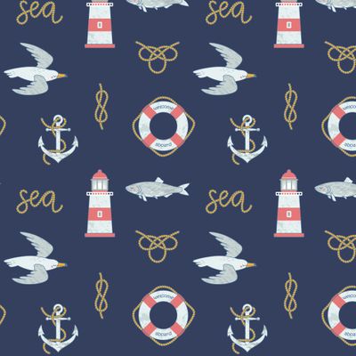 Море, чайки, маяки в синем