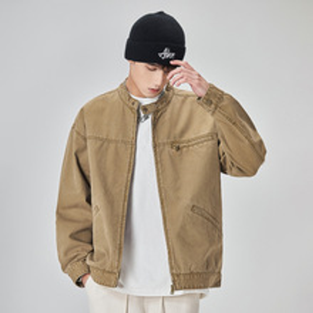 Джинсовая куртка с воротником стойка для мужчин  свободная