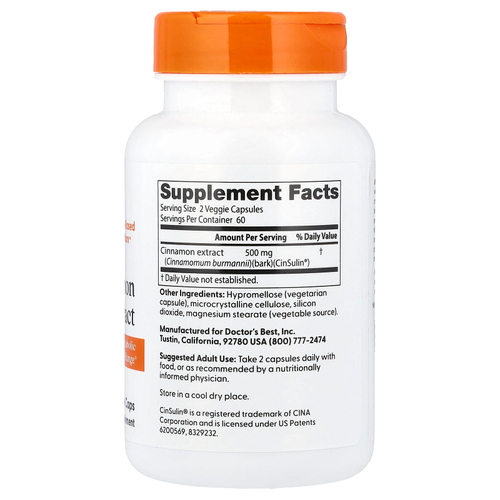 Doctor's Best, экстракт корицы, 120 растительных капсул (250 мг в 1 капсуле)