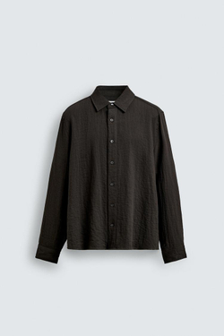 ZARА РУБАШКА RELAXED FIT ИЗ СТРУЯЩЕЙСЯ ТКАНИ, КОРИЧНЕВЫЙ