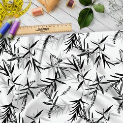 Ткань муслин тонкая китайская листва на белом фоне