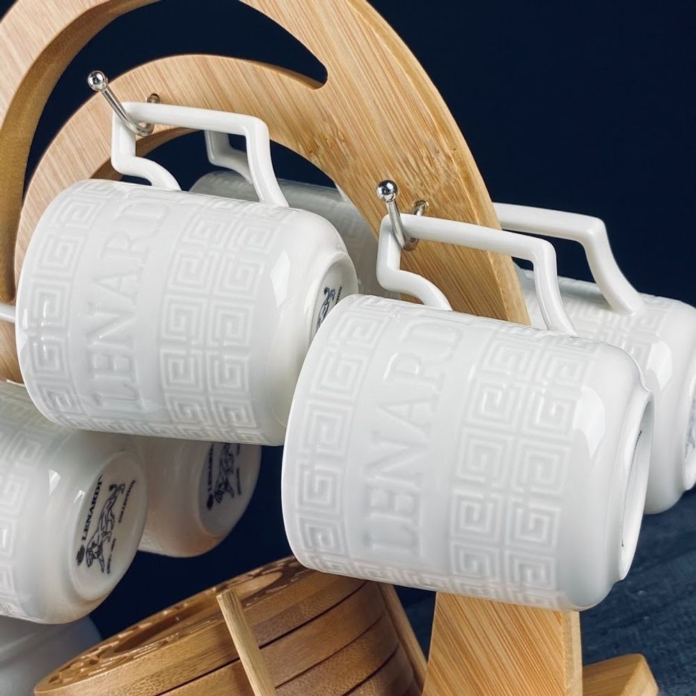 Lenardi 140-114 Кофейный набор 12пр. 130мл на подставке BAMBOO в под.уп.(х12)Фарфор