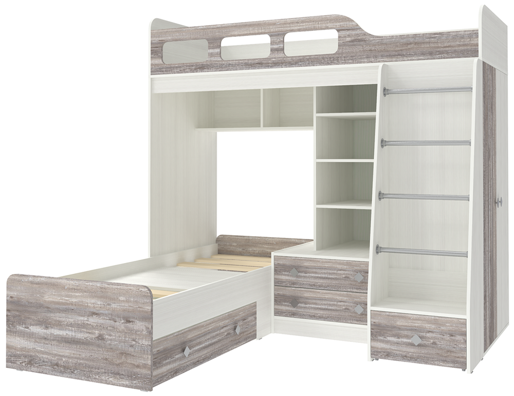 Двухъярусная кровать КарИВи Астра 4 Белое Дерево Бетон