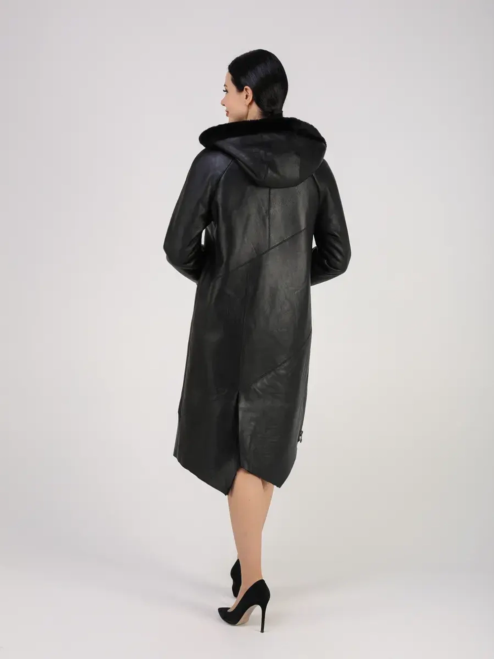 Дубленка зима натуральная удлиненная с капюшоном