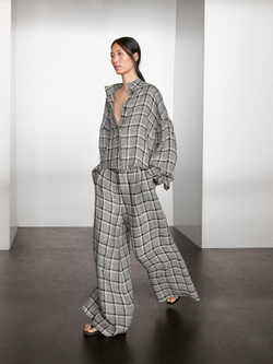 Massimo Dutti Брюки-палаццо 100% льняные в клетку, бежевый