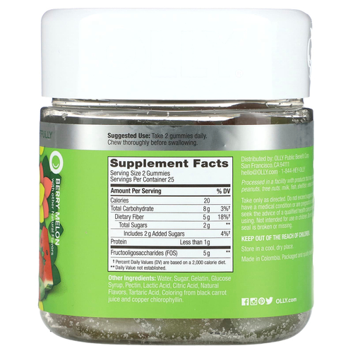 OLLY, жевательные таблетки с клетчаткой, со вкусом ягодной дыни, 50 жевательных таблеток (2,5 г в одной)
