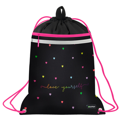 Мешок для обуви 1 отделение Berlingo "Love Yourself", 360*460мм, вентиляционная сеточка , светоотражающая лента, карман на молнии